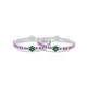 Silver chudi for girls with green and purple gemstone flower designs.