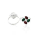 Charming silver toe ring showcasing intricate red and green gem details.