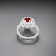 Silver Center Red Stone with Flower Design Ring for Girls